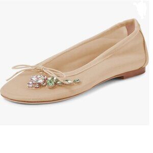 Maiyang Apricot Floral Rhinestone Round Toe Slip on Ballet Flats Casual Shoes